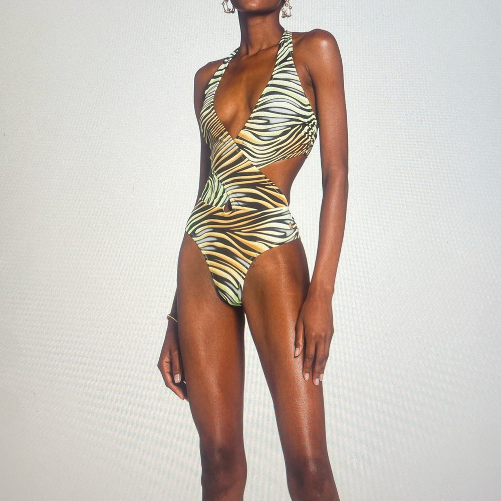 Roberto Cavalli Black and Yellow Swimsuit & Sarong